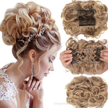 Synthetic Hair Pieces Steel fork Comb Clip In Curly Hair Extension Chignon Women Updo Cover Hairpiece Extension Hair Bun